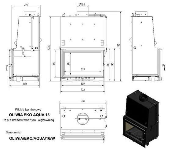 Топка с водяным контуром OLIWIA/EKO/AQUA/16/W, змеевик_2